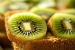 Kiwi Toast, Makro Schuss von ein frisch Frühstück mit tropft Honig, ai generiert foto