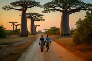 Baobab Paar Reise. generieren ai foto