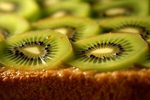 Kiwi Toast, Makro Schuss von ein frisch Frühstück mit tropft Honig, ai generiert foto