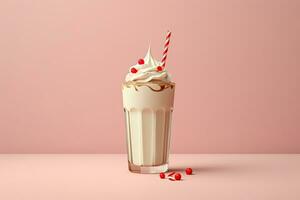 3d Milch Shake Glas mit Dressing von Früchte generativ ai foto