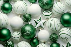 Weihnachten Weiß Grün Spielzeuge Hintergrund. generieren ai foto