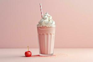 3d Milch Shake Glas mit Dressing von Früchte generativ ai foto