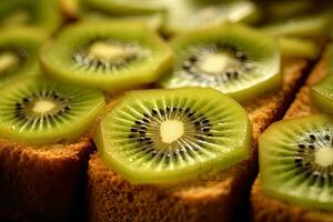 Kiwi Toast, Makro Schuss von ein frisch Frühstück mit tropft Honig, ai generiert foto