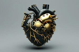 3d Illustration von Mensch Herz gemacht von schwarz Onyx, golden Highlights ai generiert foto