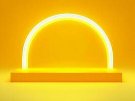 leeren runden Gelb Podium mit Neon- Beleuchtung auf Gelb Hintergrund foto