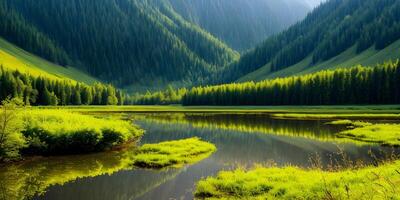 heiter Frühling Sommer- Natur Landschaft Betrachtung. ai generativ foto