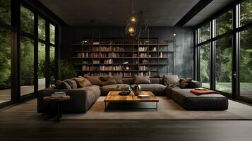 das Stil von dekorieren Leben Zimmer mit Luxus mit dunkel Beton foto