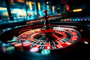 höchst kontrastiert ziehen um Bild präsentieren ein Roulette Spiel Sein gespielt im ein Kasino foto