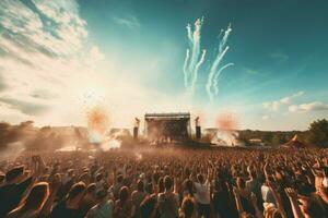 öffnen Luft Konzert Menge. generieren ai foto