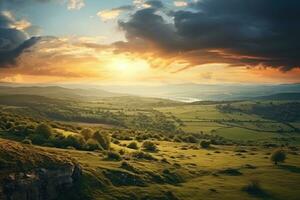 Landschaft mit ein Sonnenuntergang Hintergrund foto