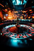 höchst kontrastiert ziehen um Bild präsentieren ein Roulette Spiel Sein gespielt im ein Kasino foto