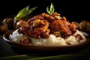 Hähnchen Biryani mit Reis und Kräuter Petersilie generativ ai foto