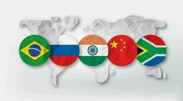 Brasilien Russland Indien China und Süd Afrika Flagge auf Welt Karte zum Brics wirtschaftlich International Zusammenarbeit Konzept foto