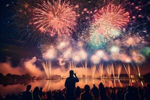 hell Feuerwerk im Nacht Himmel foto