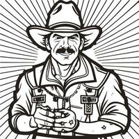 Rodeo Western Jahrgang Cowboy Hand gezeichnet Kunstwerk. Cowboy Färbung Seite Vektor foto