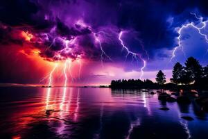 ein faszinierend Foto von beschwingt Blitz leuchten das Nacht Himmel präsentieren das fesselnd Sprites und Jets Phänomen