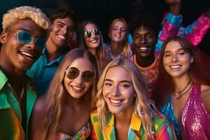 ein Gruppe von gen z Selfie beim ein Party ai generiert foto