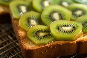 Kiwi Toast, Makro Schuss von ein frisch Frühstück mit tropft Honig, ai generiert foto