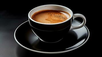 Foto von ein Tasse von Kaffee isoliert auf schwarz Hintergrund