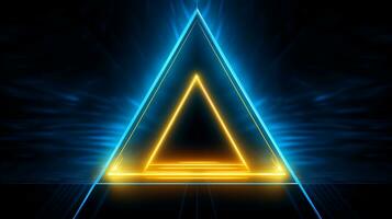 cool Blau geometrisch dreieckig Zahl Hintergrund mit ein Gelb Neon- Laser- Licht foto
