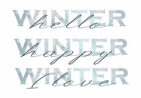 einstellen von Winter Beschriftung. Vektor Illustration mit Aquarell Elemente isoliert auf Weiß. kalt und Eis Design Jahreszeit Kunst Wortlaut zum Banner, Postkarte, Plakat, Poster. foto