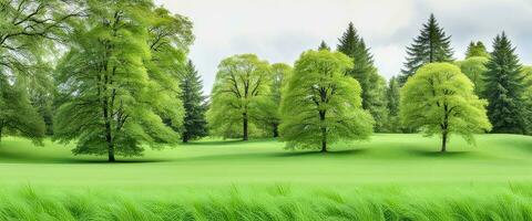 Landschaft Konzept Hintergrund schön Frühling Sommer- Grün Wiesen erstellt mit ai generativ foto
