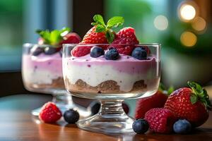 Scheibe von Himbeere Käsekuchen auf ein Platte, ai generiert foto