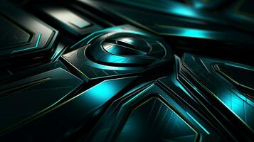 3d futuristisch gestalten Hintergrund mit Illustration von Blau Grün und schwarz Farbe. generativ ai foto