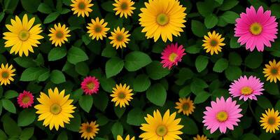 Blumen Konzept Hintergrund sortiert schön Blumen Grün Blätter durch verschwommen Hintergrund. ai generativ foto