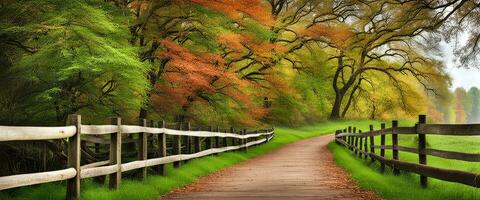 Landschaft Konzept Hintergrund von szenisch Straße im das Herbst Wald erstellt mit ai generativ foto