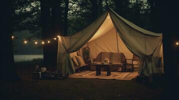generativ ai, Camping draussen Konzept im neutral stumm geschaltet Farben, Tourist Lager foto