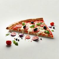 Pizza auf Weiß Hintergrund, ai generiert foto