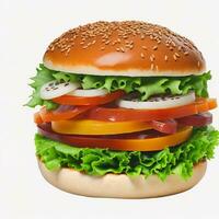 Gemüse Burger auf Weiß Hintergrund, köstlich pflanzlich Mahlzeit, ai generiert foto