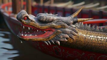 ein hölzern Drachen Kopf von Drachen Boot foto