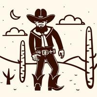 Rodeo Western Jahrgang Cowboy Hand gezeichnet Kunstwerk. Cowboy Färbung Seite Vektor foto