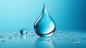 Wasser oder Öl fallen auf Blau Hintergrund, isoliert Wasser fallen mit klein Tröpfchen, Welt Wasser Tag generativ ai foto