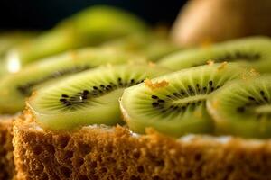 Kiwi Toast, Makro Schuss von ein frisch Frühstück mit tropft Honig, ai generiert foto