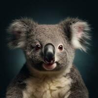 Koala auf ein Blau Hintergrund Nahansicht Studio Porträt. australisch wild Tier. generativ ai. foto