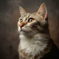 Porträt von ein flauschige Katze im Profil auf ein verschwommen Hintergrund. generativ ai foto