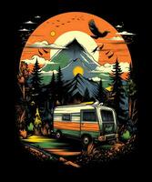 Berg Sommer- Camping T-Shirt Design Hintergrund foto