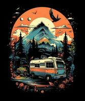 Berg Sommer- Camping T-Shirt Design Hintergrund foto