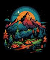 Berg Sommer- Camping T-Shirt Design Hintergrund foto