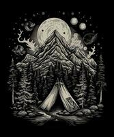 Berg Sommer- Camping T-Shirt Design Hintergrund foto