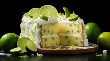 köstlich Limette Kuchen mit frisch Limette Scheiben foto