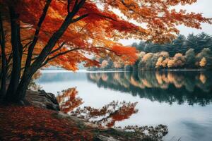 Herbstlandschaft mit See und Bäumen foto