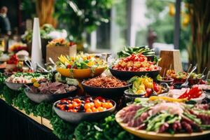 Buffet Tabelle voll von Essen im ein Luxus Hotel foto