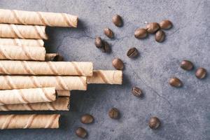 Detail kurz Waffelröllchen Schokolade foto