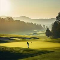 Erfahrung von Golf inmitten das riesig Weite von Natur und schön zündete Landschaft ai generativ foto