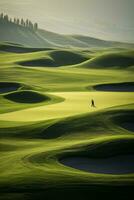 Erfahrung von Golf inmitten das riesig Weite von Natur und schön zündete Landschaft ai generativ foto