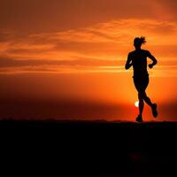Laufen in das Sonnenaufgang - - ein Symbol von Ausdauer und Entschlossenheit ai generativ foto